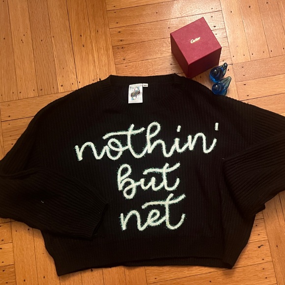 QUEEN OF SPARKLES Black Basketball Sweater with White Text - Picture 1 of 3